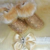 Handmade Bow Hairband Rhinestones Baby Girl Snow Boots Winter Shoes Comb First Walker Sparkle Bling Crystal Princess Shower Gift 3