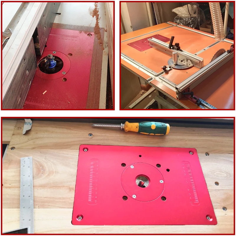 Router Table Insert Plate with Level-Loc Rings and Router Template Bushing Guides Aluminum Table Saw Insert Plate Kit