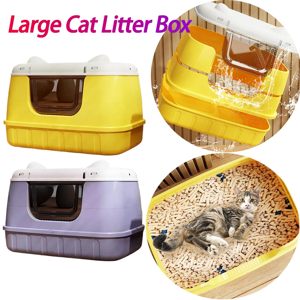 Large Cat Litter Box Enclosed Cat Toilet with Lid Cat Bedpans Kitty Litter Tray for Larger Cat Breeds Or Multiple Cat Households