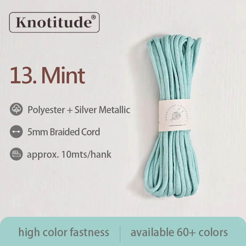 Silver Glossy Polyester Braid Rope with Shiny Lurex Metallic Finish - Ideal for DIY Jewelry Projects, 5mm x 10m