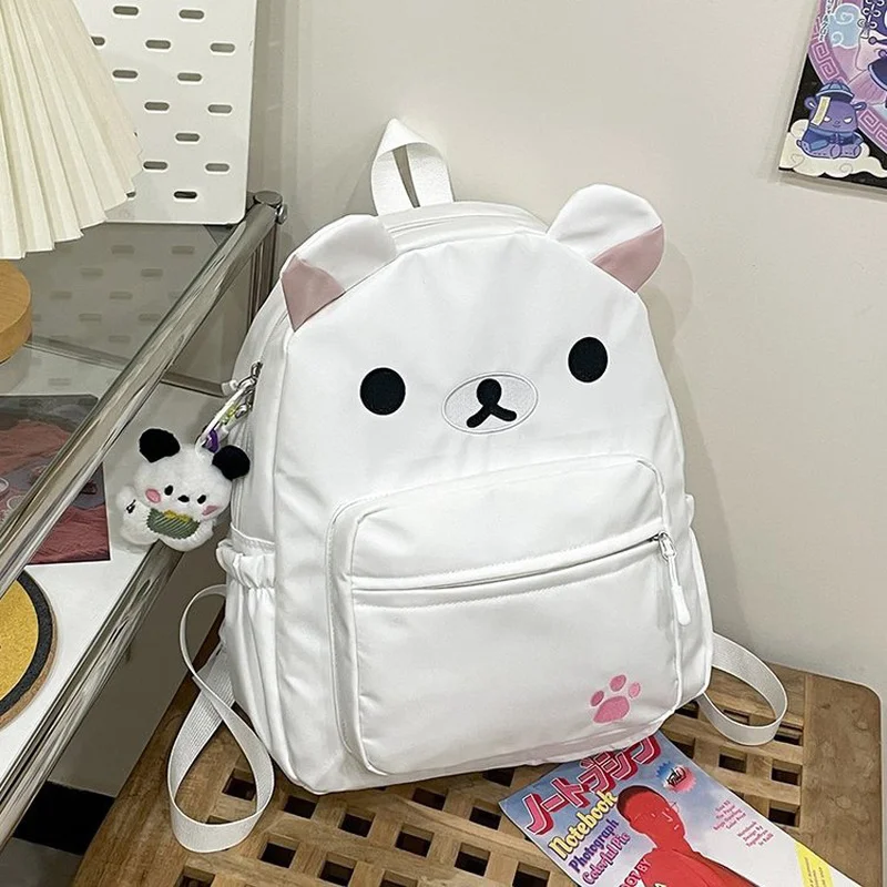 Kawaii Rilakkuma Backpack Anime Cartoon Embroidery Backpack Stylish Large-Capacity Student School Bag Nylon Multifunctional Bags 4