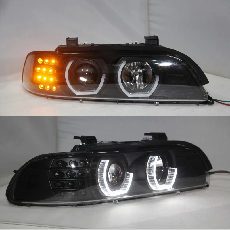 

For BMW E39 LED Angel Eyes Head Lamp 1995-2003 Year Black Housing JX