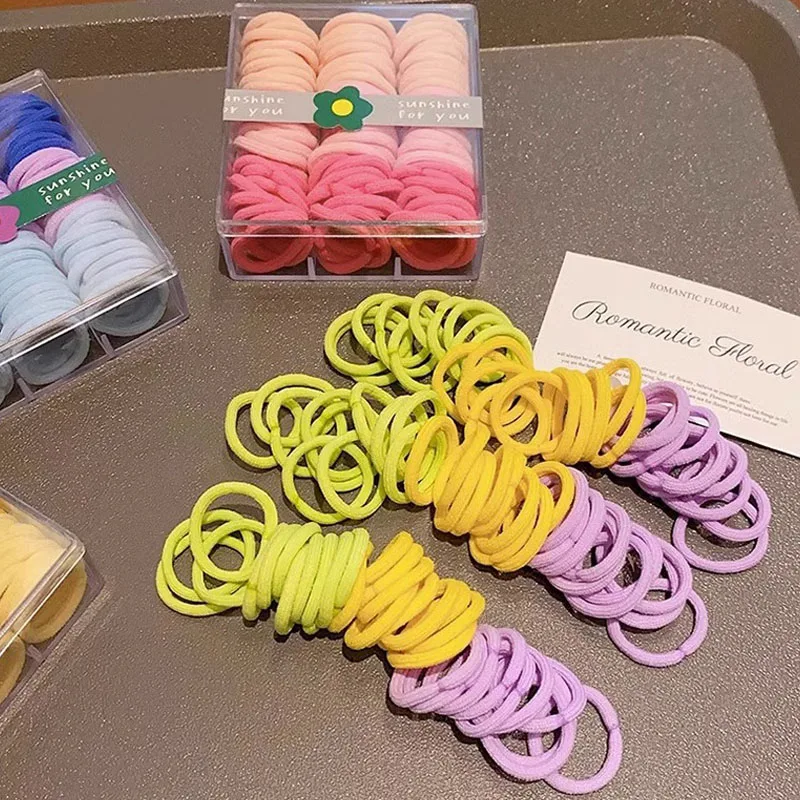 

90Pcs/Lot Children Hair Bands Accessories Girl Candy Color Hair Ties Colorful Simple Rubber Band Ponytail Elastic Scrunchies
