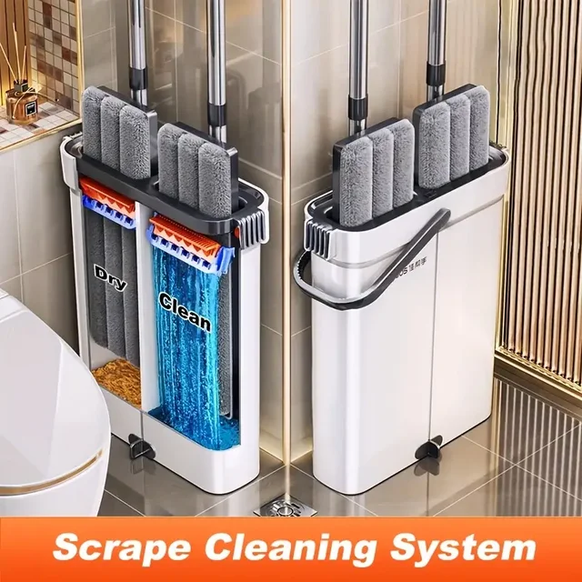 ไม้ถูพื้นแบบไม่ต้องใช้มือ JOYBOS ขนาด 40 ซม. ชุดทำความสะอาดพื้นแบบหมุน พร้อมถัง ผ้าไมโครไฟเบอร์ซักได้ ใช้ได้ทั้งแบบเปียกและแบบแห้ง สำหรับห้องน้ำ ห้องสุขา และบ้าน 1