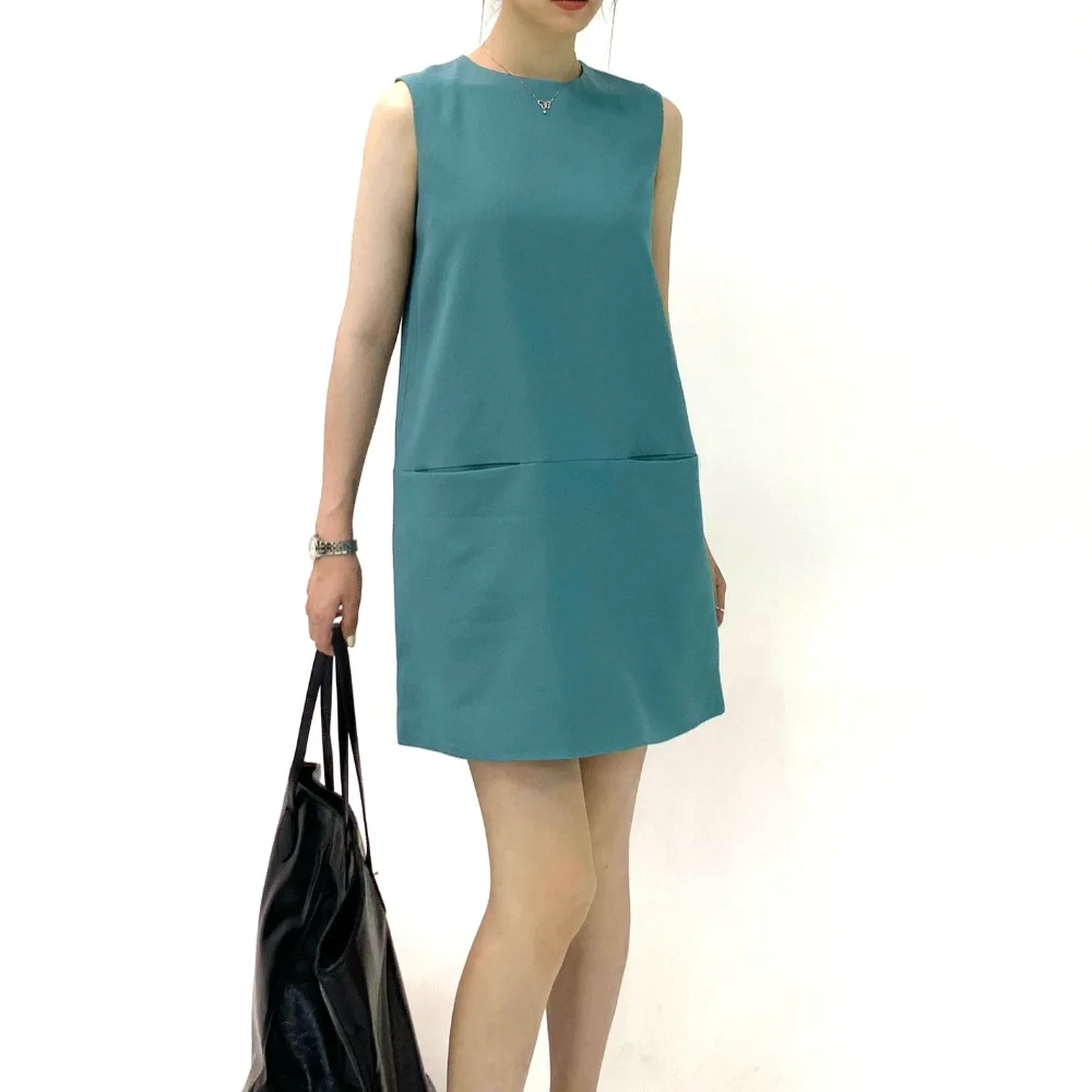 

Fashion Simple Blue Sleeveless Dress Women's Summer New Small Fragrance French Office High Quality Korea Chic Vest Dresses