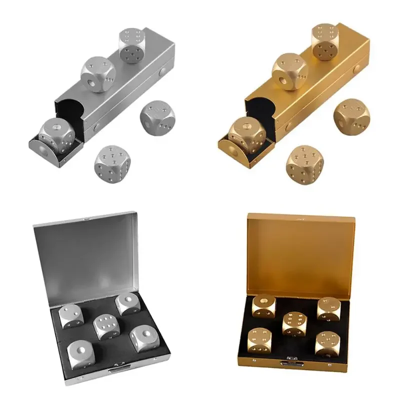 Aluminum Alloy Dices Set 5pcs Whisky Dice Stones Ice Cubes Bucket Reusable Keep Wine Chilling Poker Party Dice Accessories whiskey stones