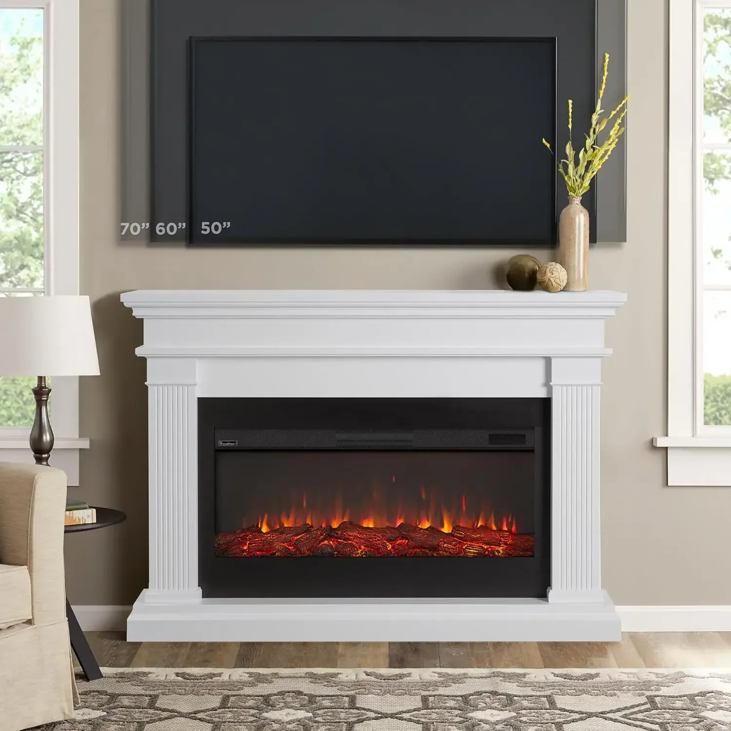 59" Landscape Electric Fireplace with Mantel for Living Room or Bedroom, Replaceable Fireplace Insert Heater, Realistic Log 5
