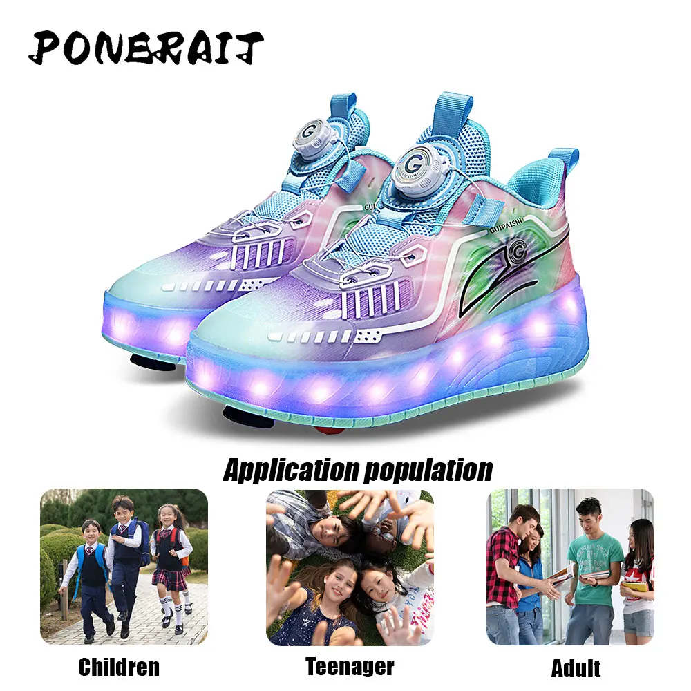 Women Roller Skates 2-Wheel Roller Skates Fashion Girl's Sneakers With Wheels Retractable Dual-purpose Kids Skating Sports Shoes