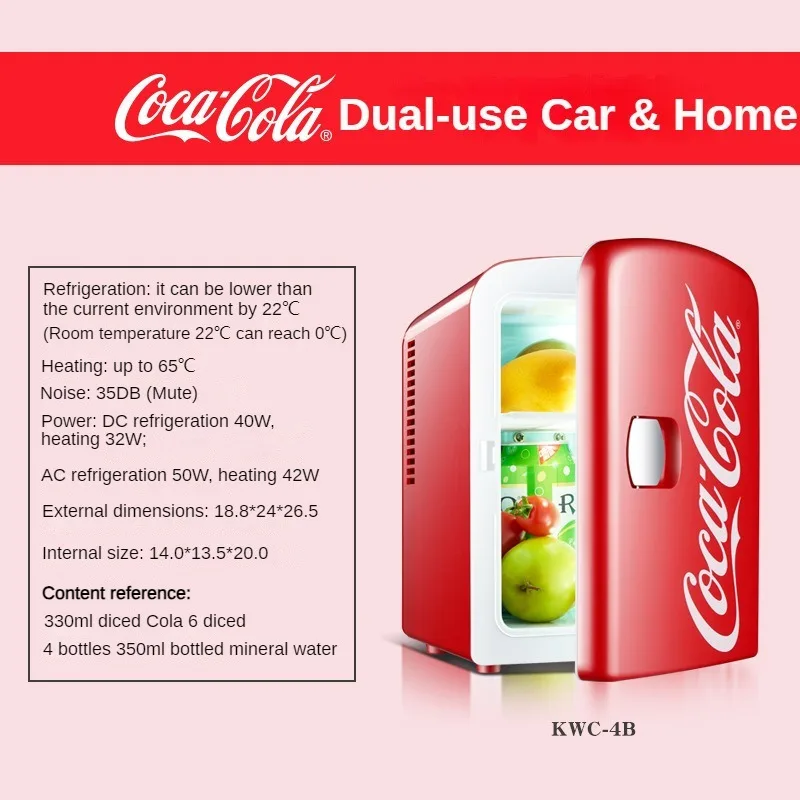 4L 12V/220V Coca-Cola Mini Refrigerator Multifunction Cosmetics Beer Beverage Cooler Warmer for Car Home