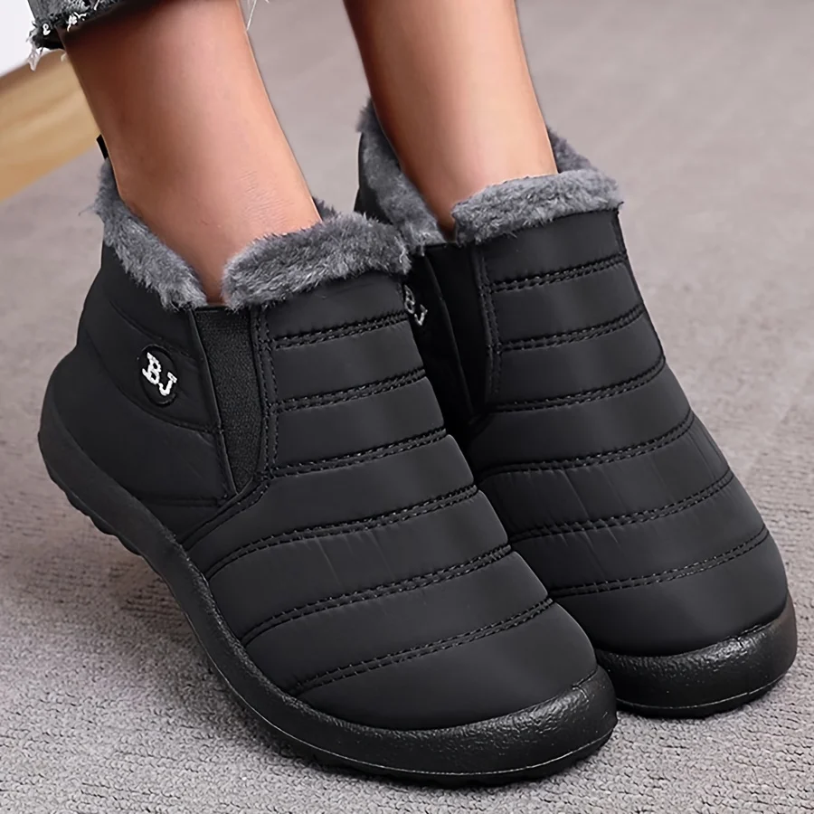 

Trendy Plush Lined Thermal Snow Boots Solid Color Round Toe Snow Shoes Casual Versatile Wear Resistance Non Slip Snow Boots For