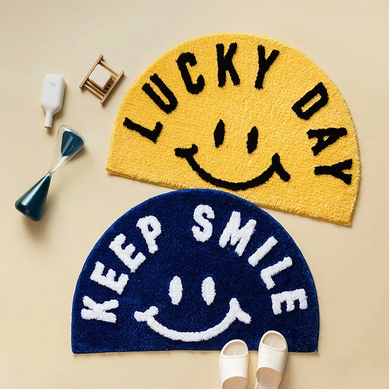 

Cartoon Simple Smile Door Mats Coral Velvet Carpet Humorous Funny Words Go Away Entrance Indoor Floor Mat Non-slip Doormat Rug