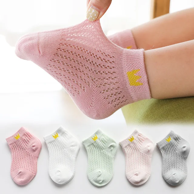 5 Pairs/lot 0-12Y Children Ultrathin Mesh Socks Baby Boys Girls Summer Cute Cotton Breathable Thin Soft Boat Socks Kids Socks A11-HGNV