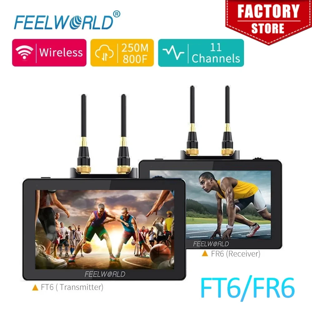 FEELWORLD 5.5 Inch FT6 FR6 Wireless Video Transmission System with Transmitter Receiver DSLR Camera Field Direct AC DP Monitor