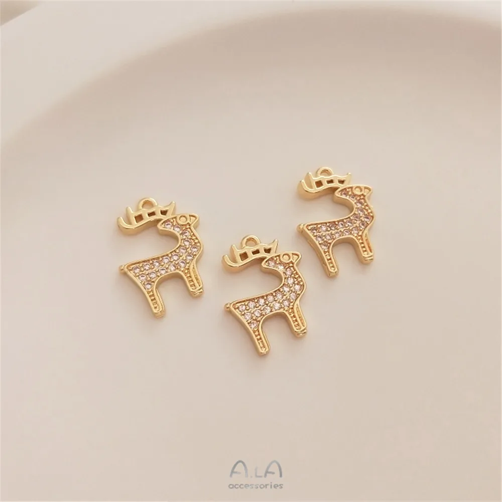 

Fixed Christmas reindeer 14K gold micro-set zirconia deer pendant diy bracelet earrings pendant jewelry charm