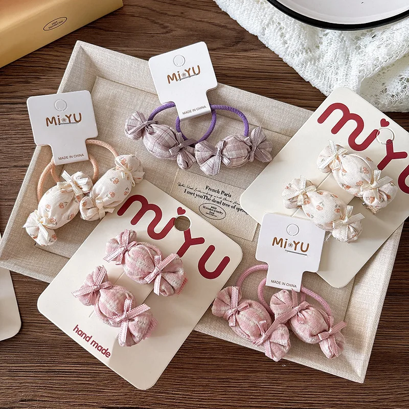 2pcs/set Children Candy Hairpins Fabric Plaid Girls Hair Clips Cute Barrettes Bangs Side Clip Hairclip Hair Headwear Accessories
