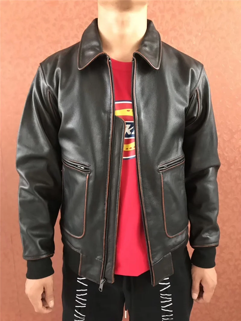 Description Picture 4 of item2024 Vintage Black Military Style Genuine Leather Jacket Men Plus Size 5XL Real Natural Cowhide Autumn USAF Aviation Coat