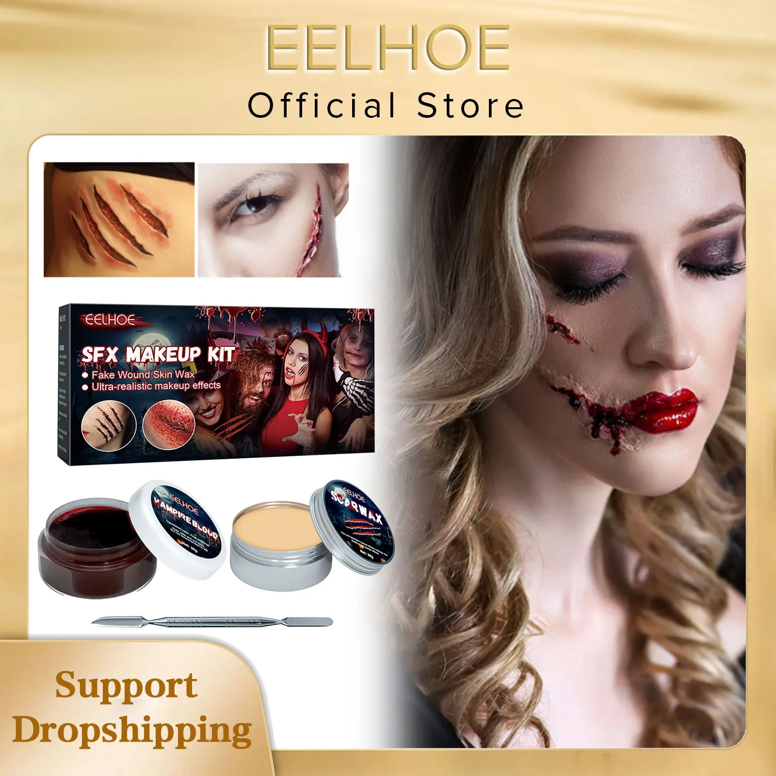EELHOE SFX Makeup Kit Scars Wax Halloween Stage Fake Wound Skin Party
