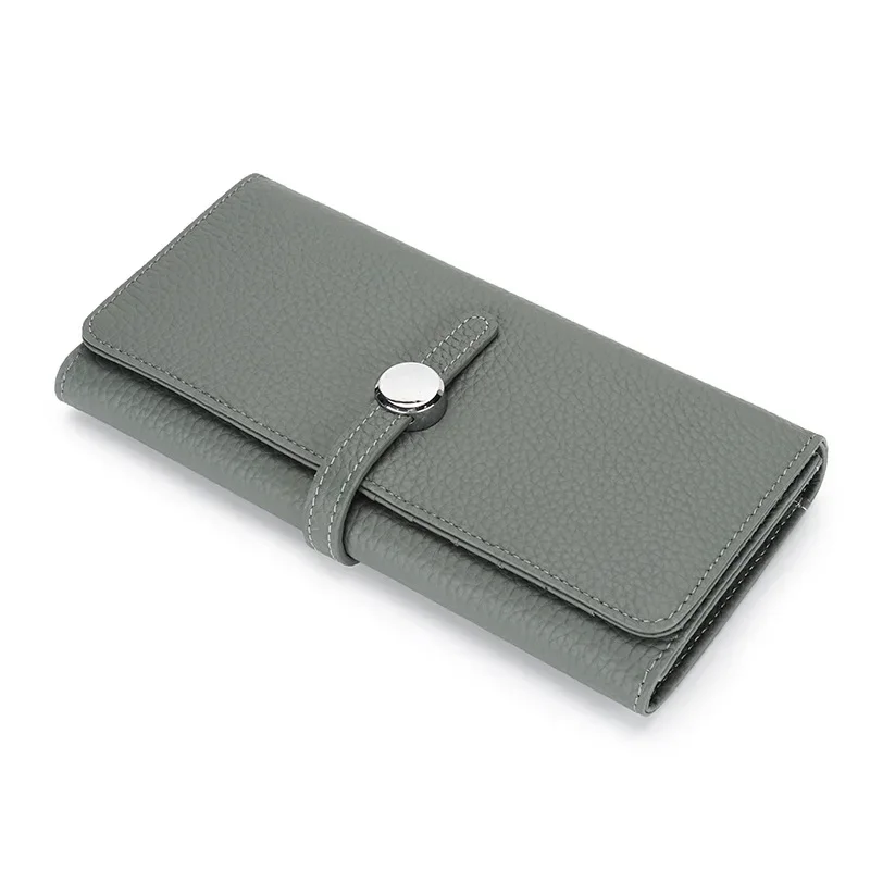 Elegant Women's Genuine Leather Long Clutch Wallet with Zipper Coin Pocket and Card Holder