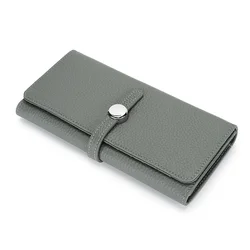 Elegant Women's Genuine Leather Long Clutch Wallet with Zipper Coin Pocket and Card Holder (Almond green)