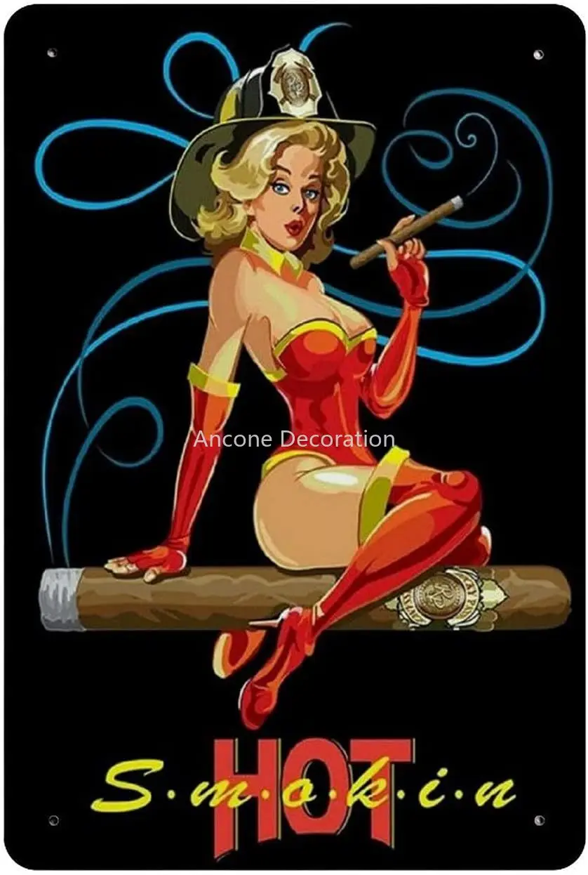 

Cigar Pinup Girl Metal Tin Sign, Vintage Plaque Poster Garage Bar Home Wall Decor 8 X 12 Inches