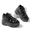 Fashion Women Punk Platform Shoes for Woman's Lace-Up Round Toe Metal Decoration Thin Heels Sneakers Gothic Party Nightclub Shoe 2