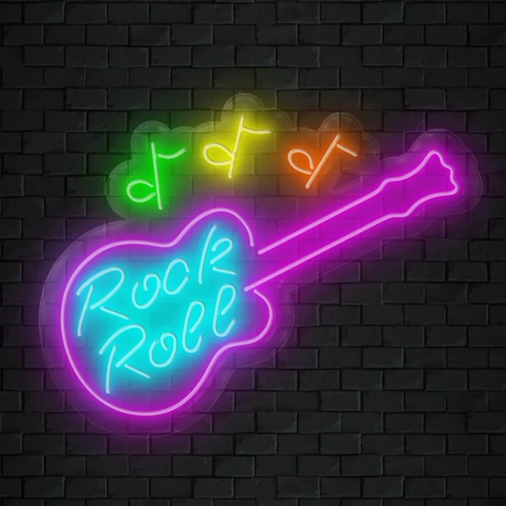 Rock Neon Sign Colorful Led Neon Sign for Wall Decor Usb Light Up for Bedroom Rock Concert Live Music Studio Game Room Beer Club