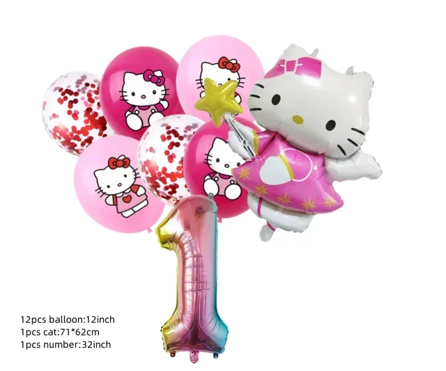 thumbnail image 1 of Decoraciones para baby shower de Hello Kitty Cat en color rosa Globos para el quinto cumpleaños de niñas Platos de papel Vajilla desechable Suministros para fiestas, 1 of 5