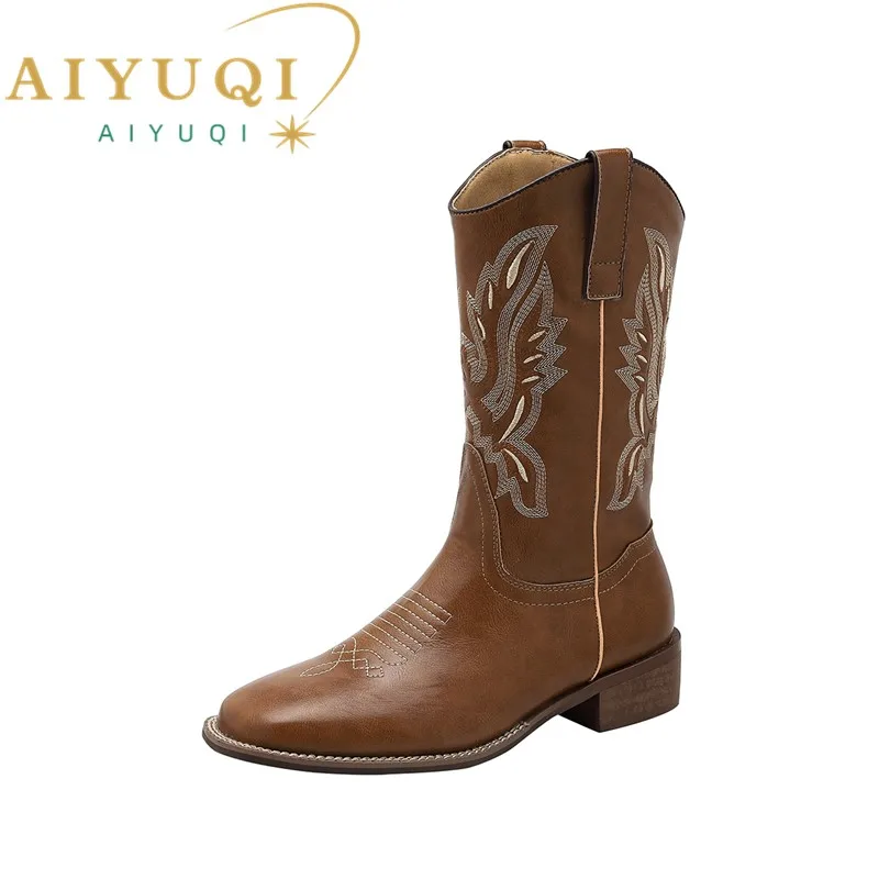 

AIYUQI Western Cowboy Boots Women 2023 New Large Size 41 42 43 Embroidered Female Rider Boots Vintage Women High Boots