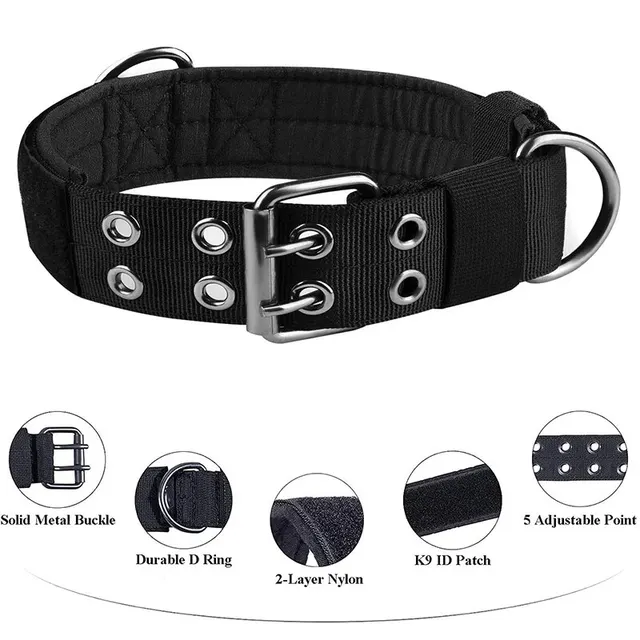1pc Medium To Large Nylon Tactical Pet Dog Collar - Adjustable And Durable, Suitable For Medium And Large Dogs. 2