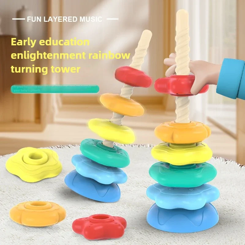 Educational Toys Puzzle Toys Stacking Puzzle Toys Stacking Toys Baby Rotating Rainbow Tower Montessori