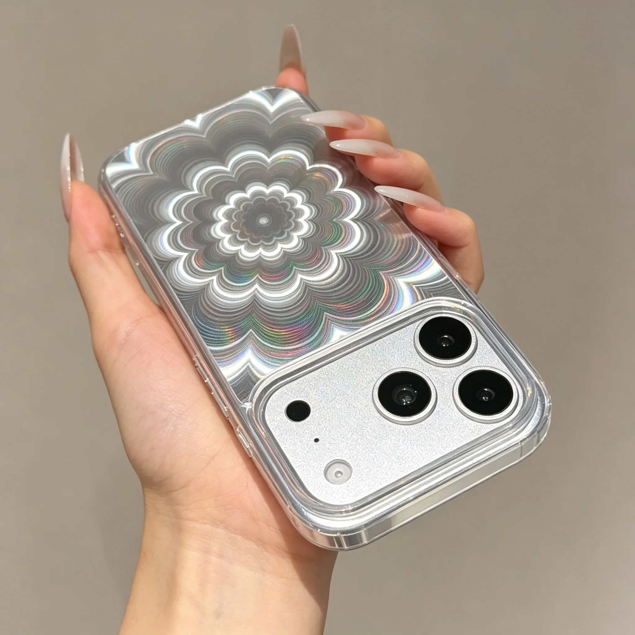 Holographic Flower Mirror Phone Case - Shiny Laser Gradient Clear Cover with Glitter