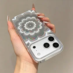Holographic Flower Mirror Phone Case - Shiny Laser Gradient Clear Cover with Glitter - iPhone 15 Plus (Flower )