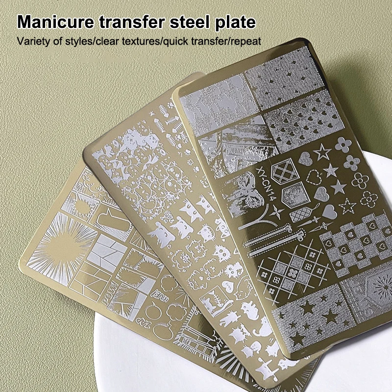 12x6cm 골든 직사각형 네일 스탬핑 플레이트, 리본, 나비, 꽃, 고양이 디자인 네일 아트 템플릿, DIY 네일 데코 스텐실