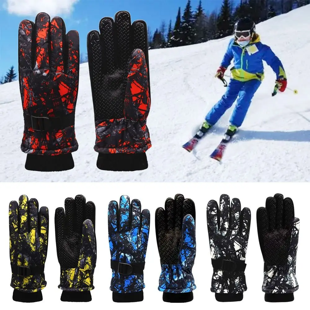 Kids Winter Thicken Snow Adjustable Warm Gloves Unisex Waterproof Ski Mittens_voghion.com