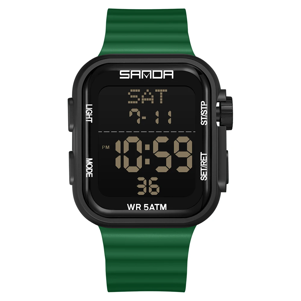 SANDA Men's Waterproof Digital Sports Wristwatch with LED Stopwatch & Silicone Strap