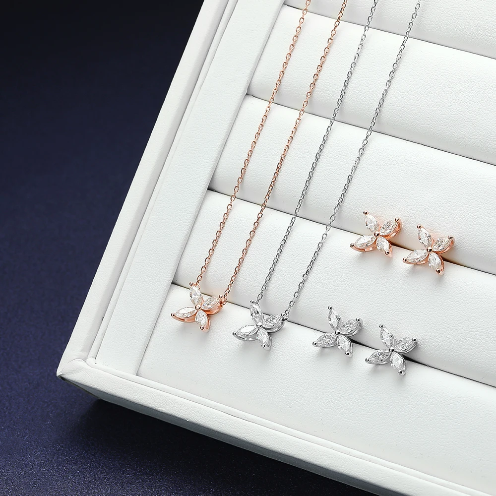 3.6cttw All Moissanite Jewelry Sets For Women 3*6mm Marquise Cut Diamond Butterfly Necklace Earrings 925 Sterling Silver Jewelry
