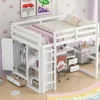 Bunk Beds Full Size Loft Bed with Wardrobe and Desk, Wood Loft Bed Frame with Storage Shelves and Drawers Kids Bed 2