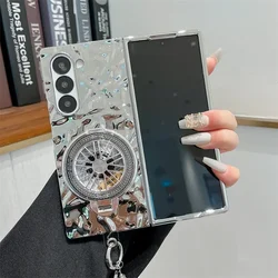 Premium Electroplated Gyroscope Holder Phone Case with Wrist Strap - Hard Shell Cover for Galaxy Z Fold6 (Silvery)
