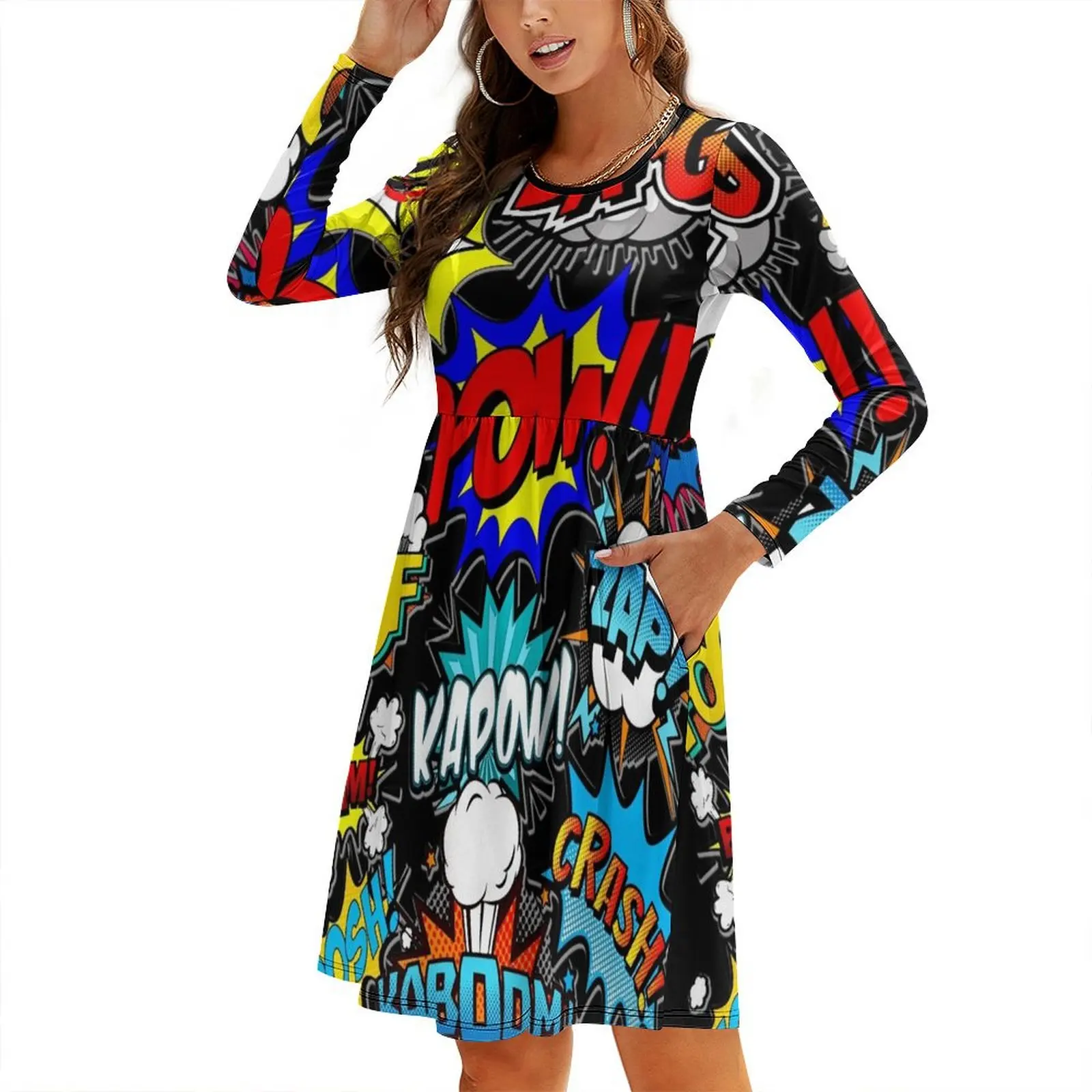 

I am a comics fan KAPOW! Round Neck Baggy Dress evening dress women Summer dresses for women