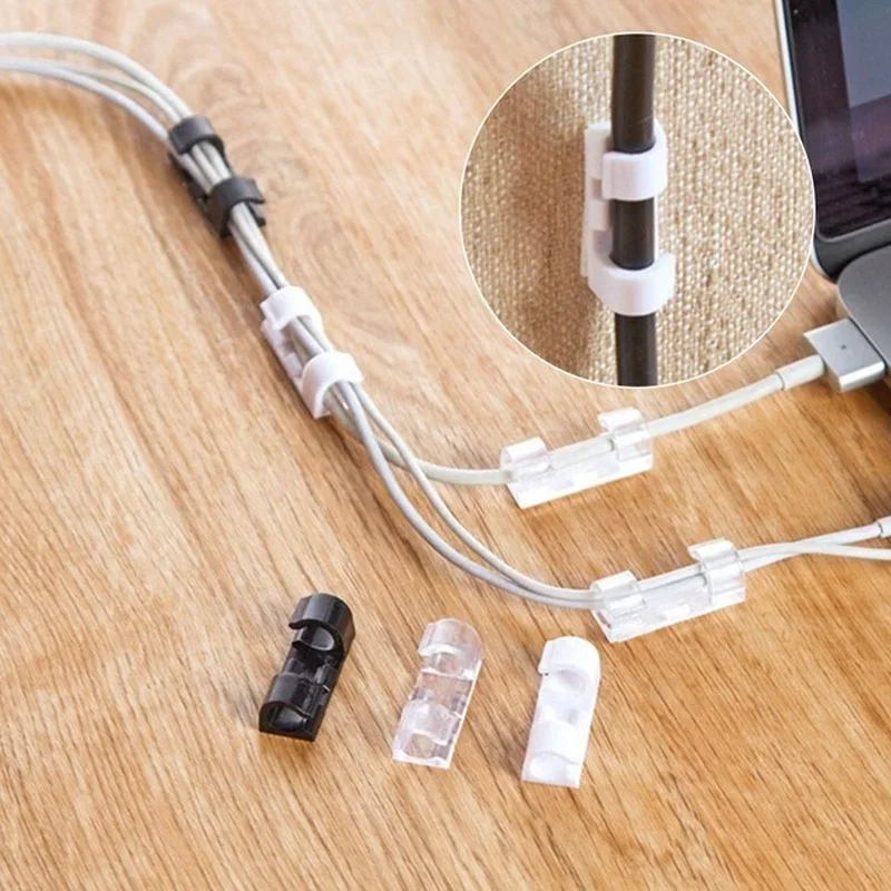 Self Stick Wire Cable Cord Clips Clamp Table Wall Tidy Organizer Holder Fixer Holder for Computer USB Charging Data Cable