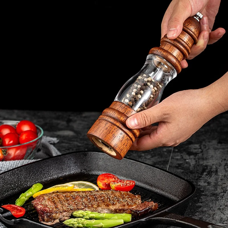 1pcs 8inch Classical Manual Oak Wood Salt and Pepper Grinder Spice Grinder Handheld Pepper Mills for Household Kitchen Tools