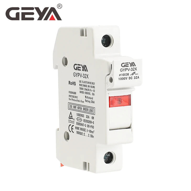 GEYA GYPV-32 1P 2P Parallel DC Fuse Holder 10*38mm High Voltage Solar PV 1000V Fuse Link Base 2A 6A 10A 15A 20A 25A 30A dc fuse holder solar pv fuse