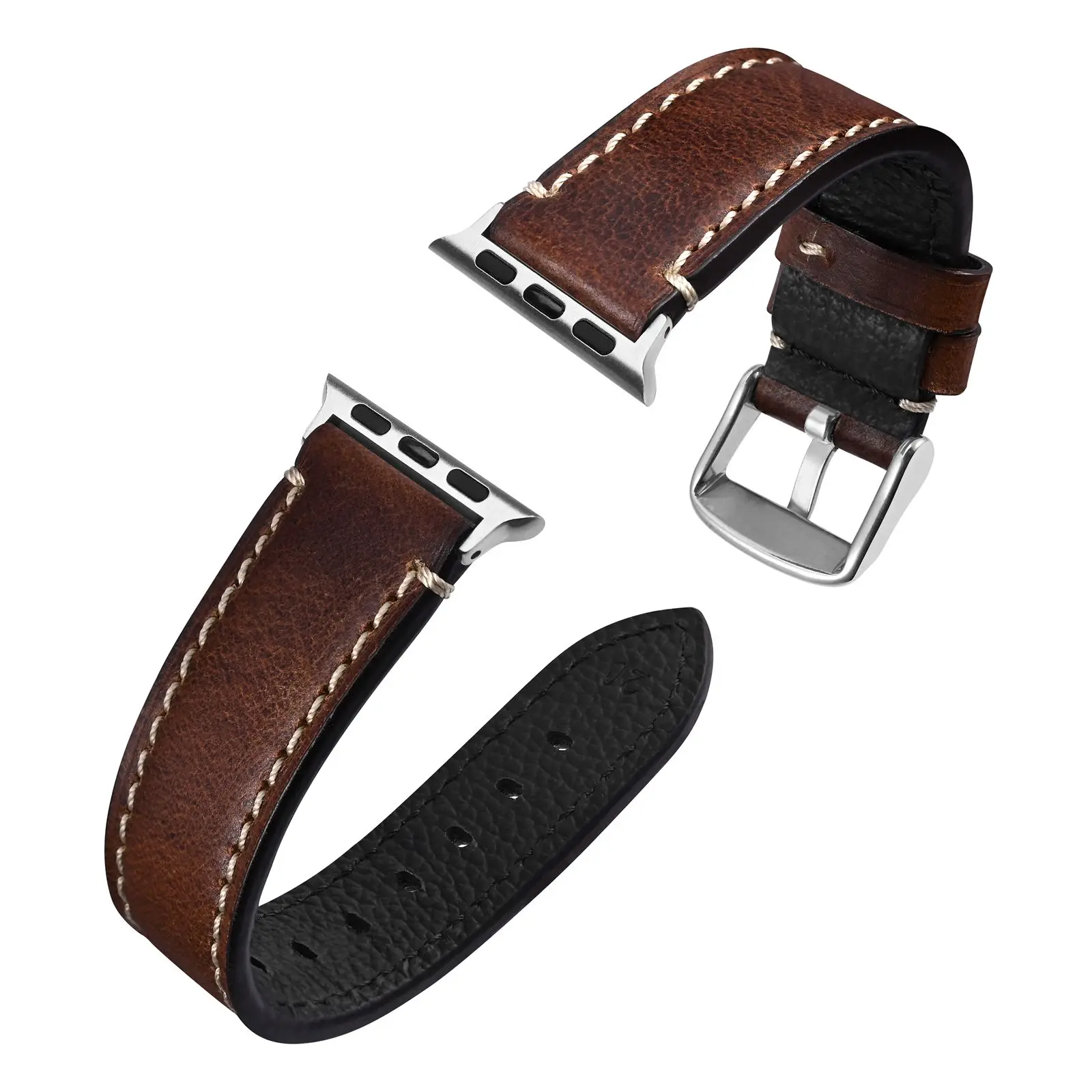 

Anbeer Leather Watch Band Brown Compatible with Apple Watch Women Men Elegant Vintage iWatch Series Ultra 8 7 6 5 4 3 2 SE