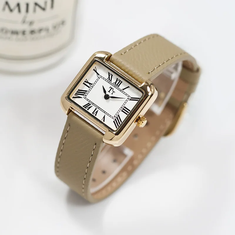 

vintage rectangle roman dial quartz wristwatch movement leather band ladies watch waterproof bracelet chain gift clock reloj