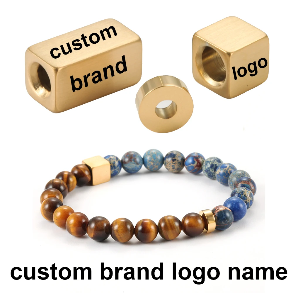 

Beads for Jewelry Making 8mm Stainless Steel Charm Black Spacer Beads Custom Logo Name Diy Bracelet jewelry making supplies