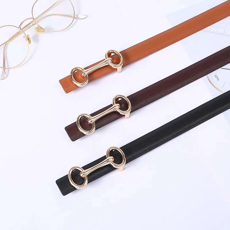 Luxury Top Layer Cowhide Thin Belt for Women's Retro Small Gold Buckle Decoration Jeans Skirt Belt Trendy Designer Style