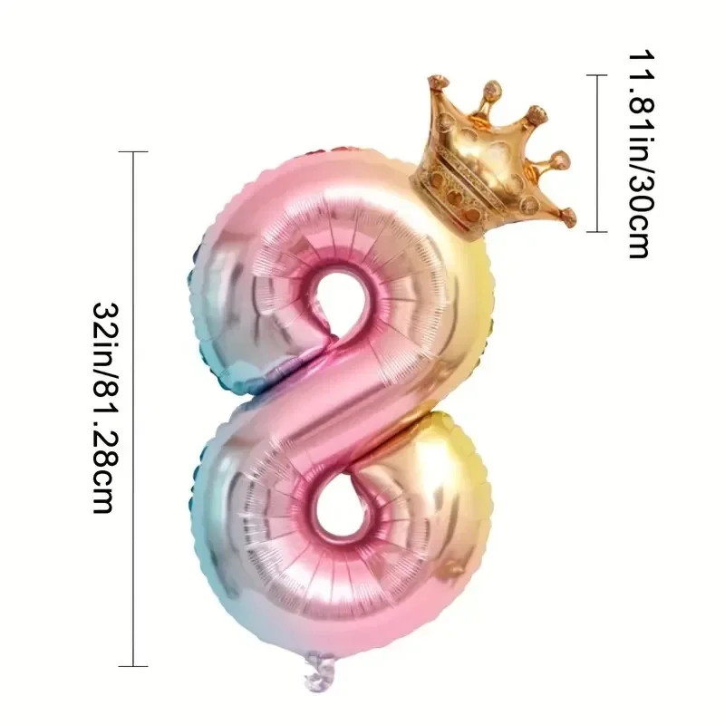 Rainbow Gradient Number 3 Crown Balloon Set - Colorful Birthday Decor - View #5