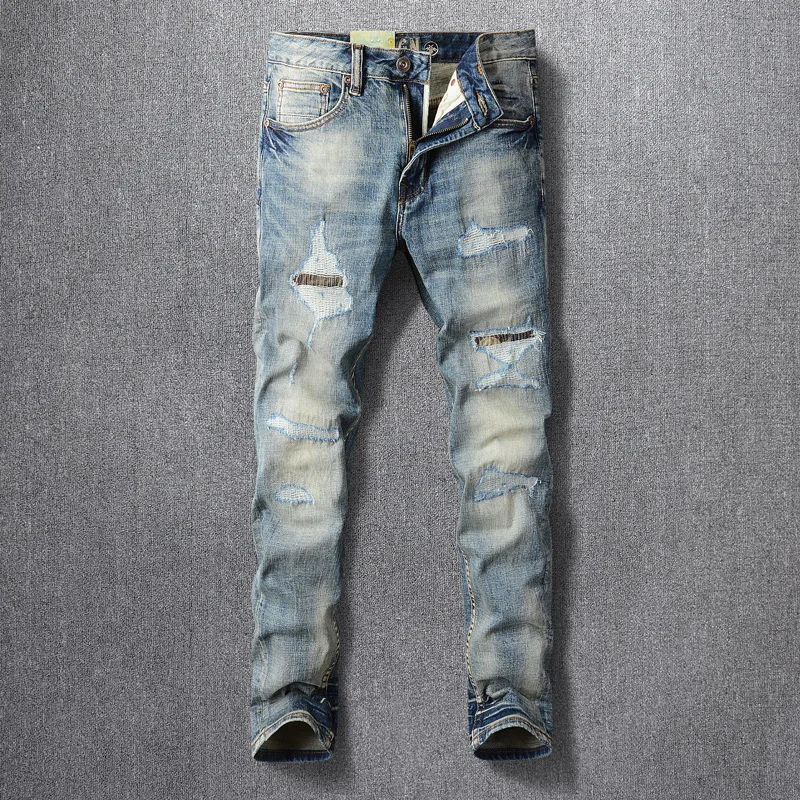 

Fall Fashion Men's Ripped Jeans Y2K Casual Embroidery High Street Trend Men's Trousers
