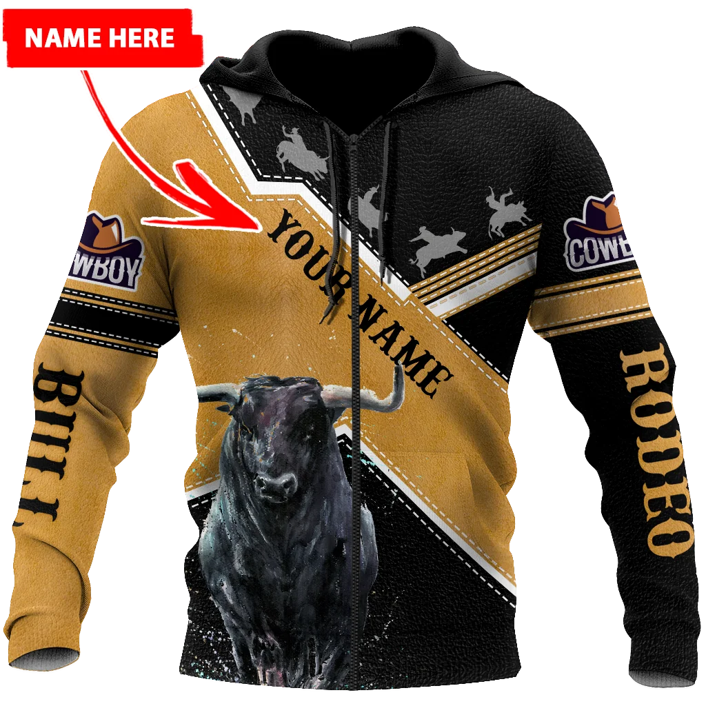 Personalized Name Bull Riding 3D All Over Printed Men Hoodie Unisex Hooded sweatshirt Streetwear Casual zipper hoodies DK436