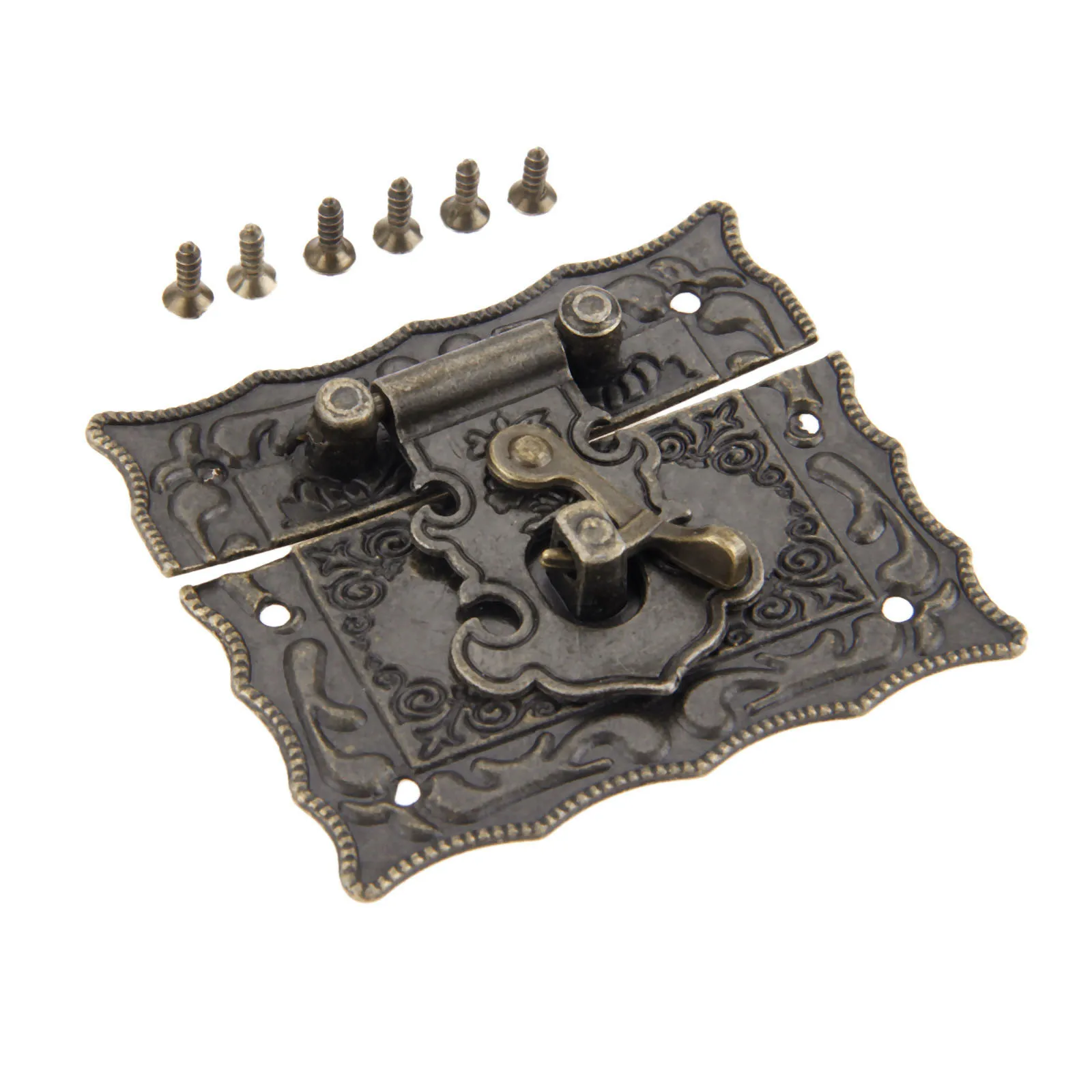 1pc Antique Bronze Box Latch 67*56mm Alloy Clasps Decor Buckle w/screws Jewelry Wooden Gift Vintage Box Hasp Hook Old Chinese